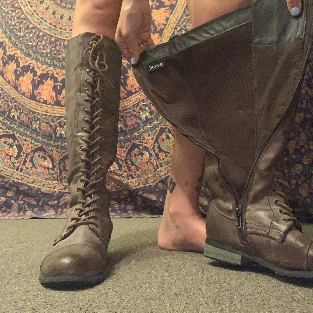 Lace up knee high boots